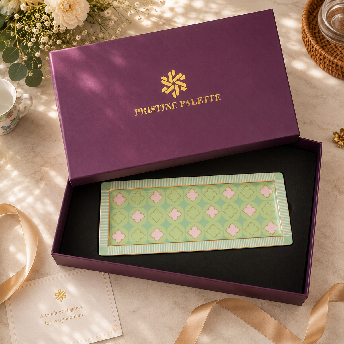 Gulnaar Rectangular Platter with Gift Box | Luxury Rectangular Platter Gift Set