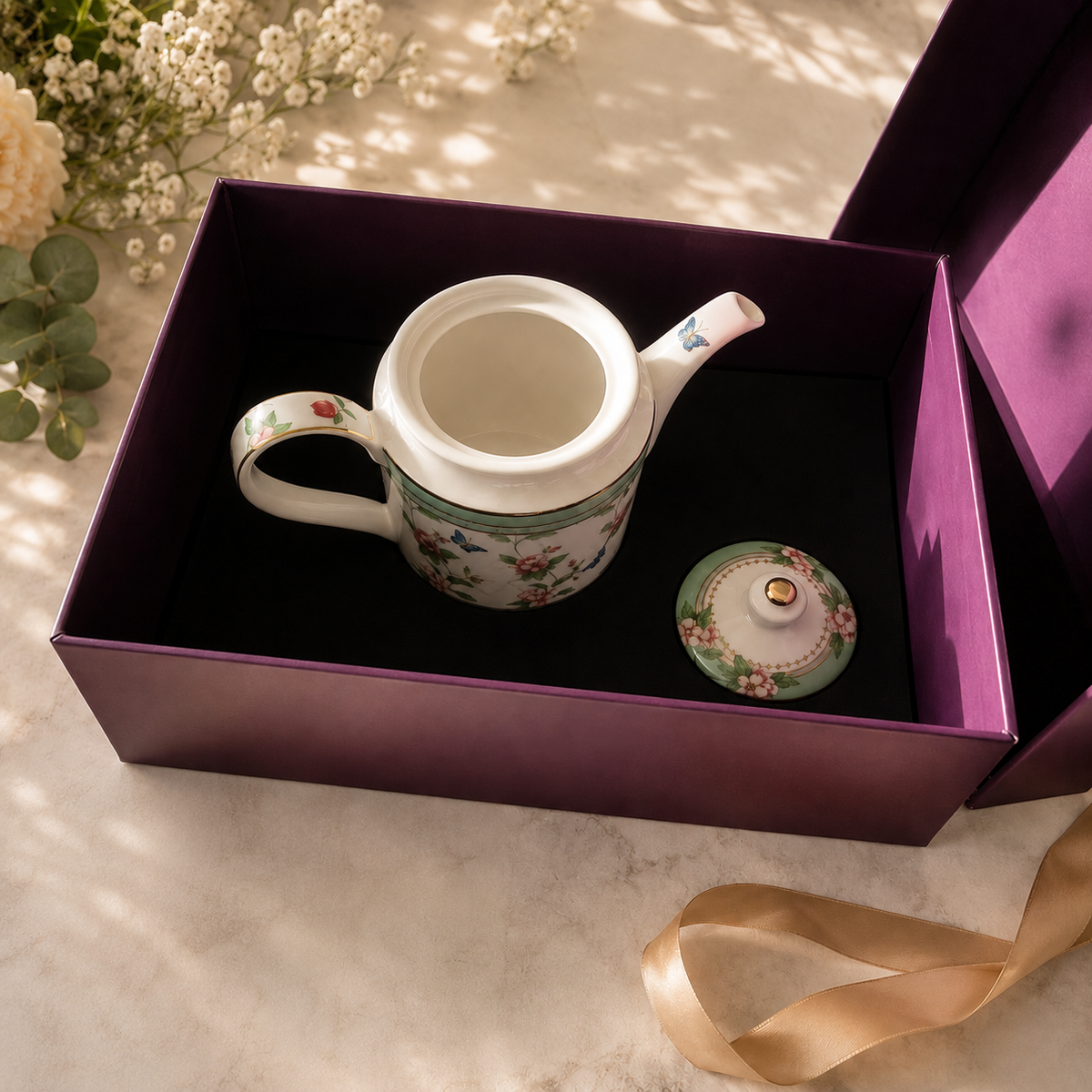 Gulnaar Tea Pot with Gift Box | Luxury Square Tea Pot Gift Set